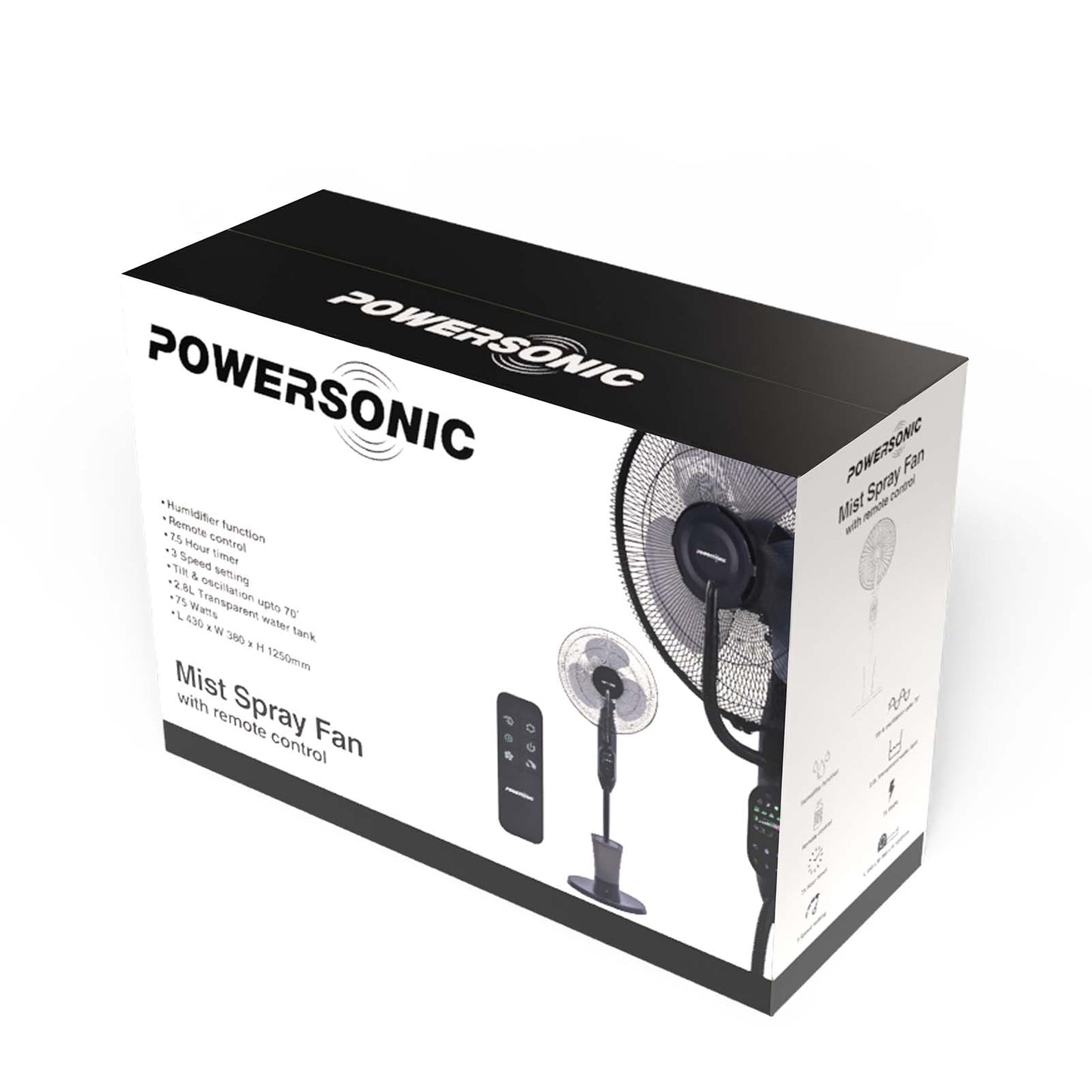 Powersonic Pedestal Oscillating Misting Fan - Black - 3 Speed
