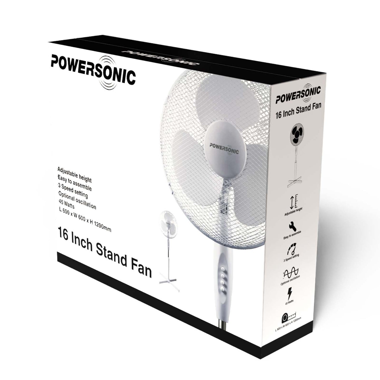Powersonic 16 Inch 3 Speed Pedestal Fan