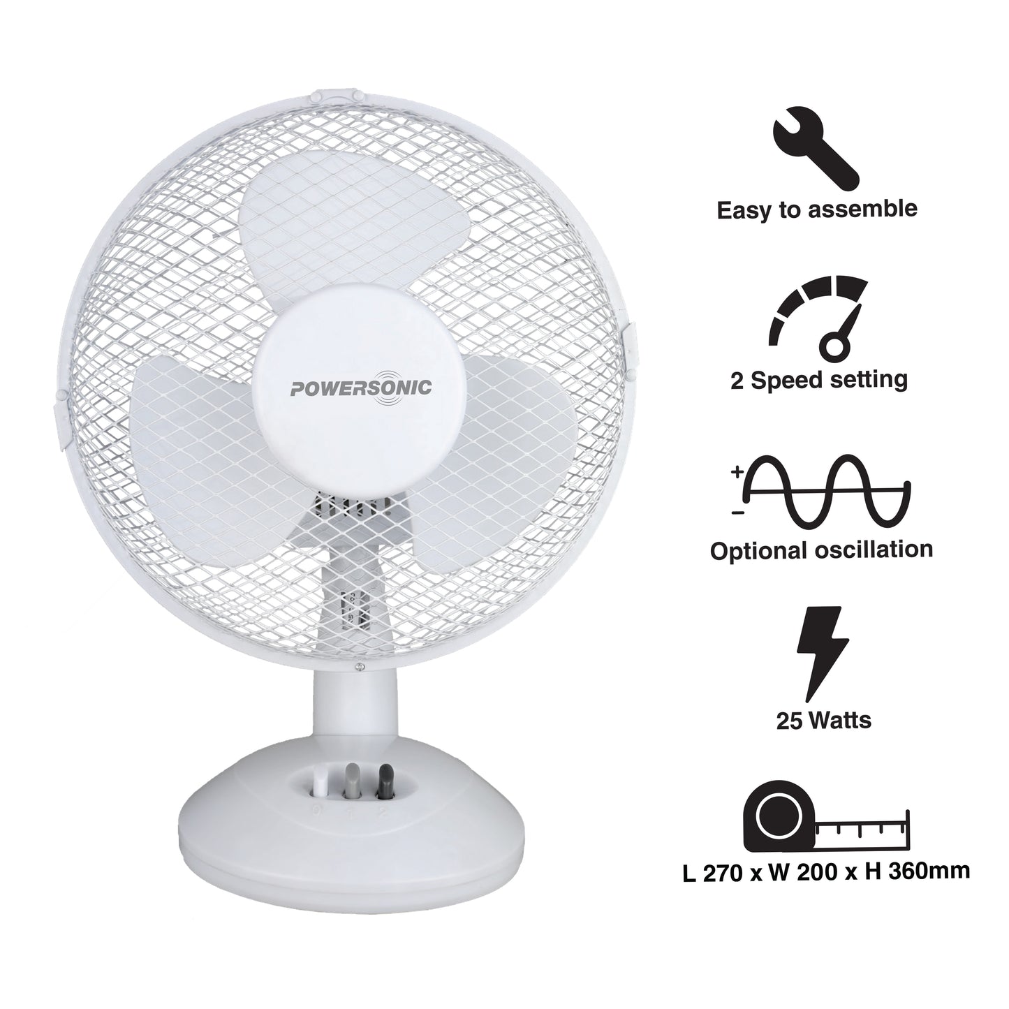 Powersonic 9 Inch 2 Speed Table Fan