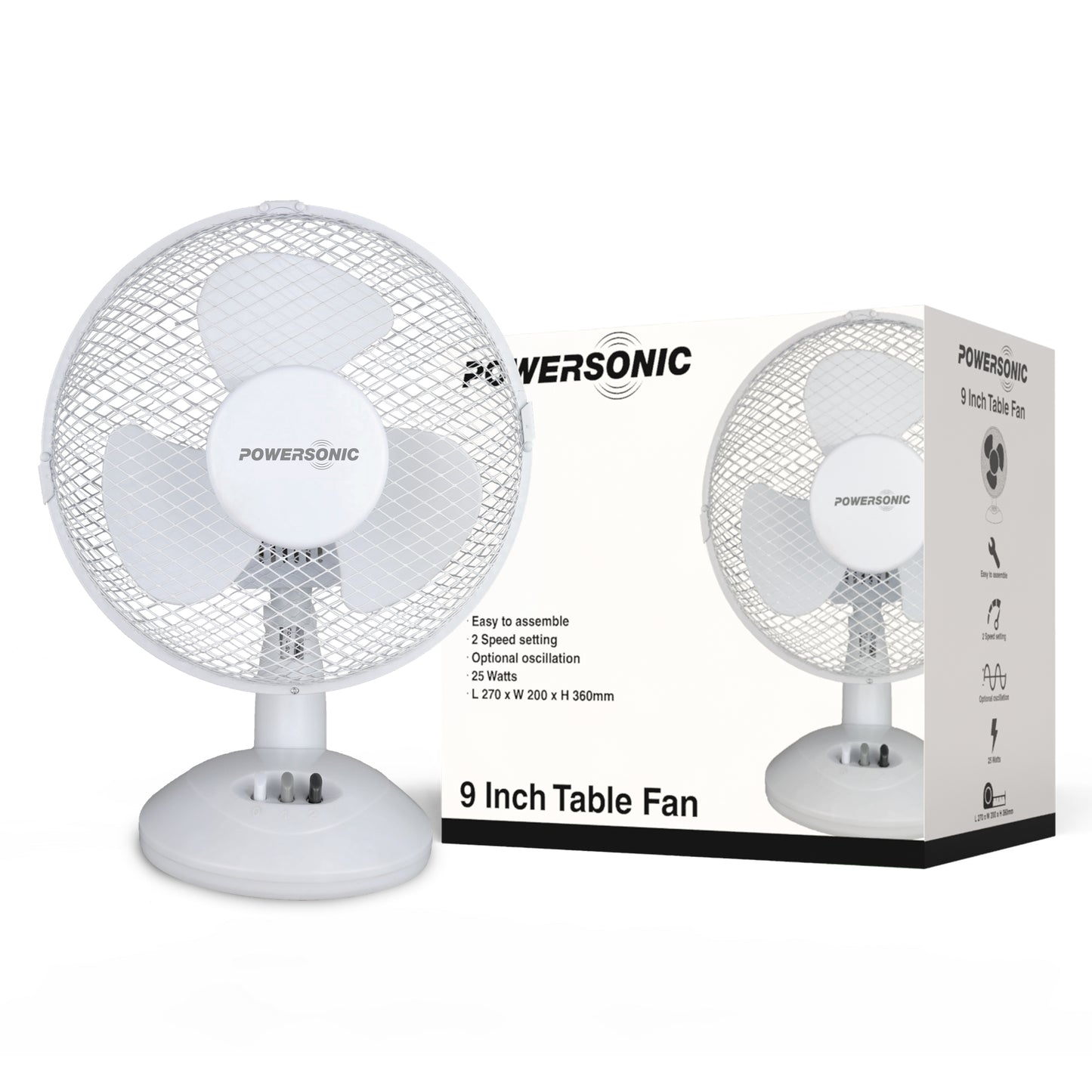 Powersonic 9 Inch 2 Speed Table Fan
