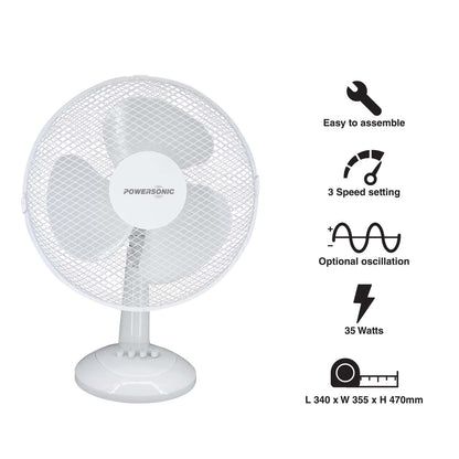 Powersonic 12 Inch 3 Speed Table Fan
