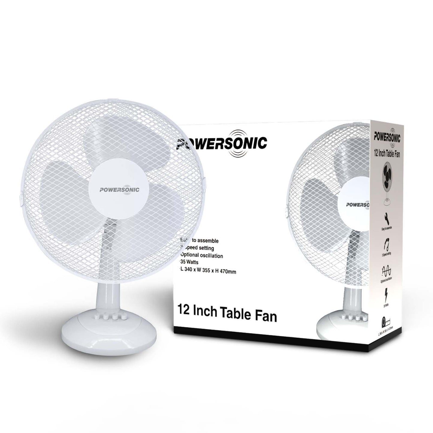 Powersonic 12 Inch 3 Speed Table Fan