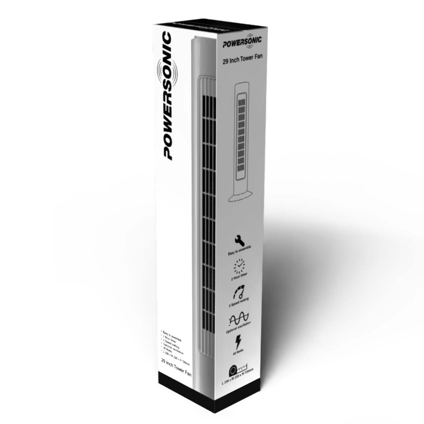 Powersonic 29 Inch 3 Speed Tower Fand with Timer Function