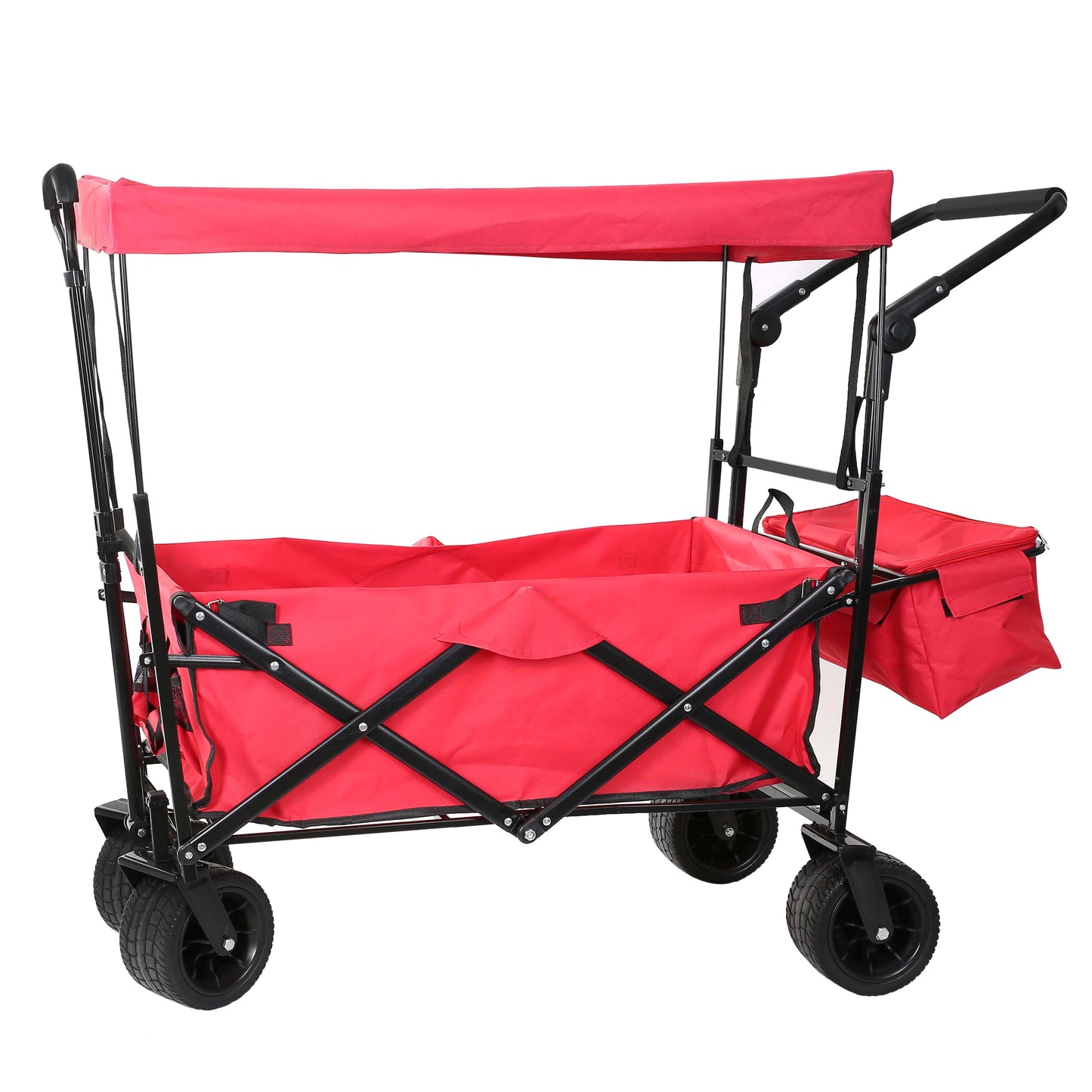 Portable Folding Trolley, Push Pull Cart Wagon with Canopy