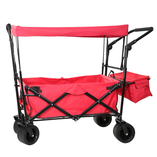 Portable Folding Trolley, Push Pull Cart Wagon with Canopy