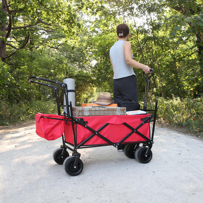 Portable Folding Trolley, Push Pull Cart Wagon with Canopy