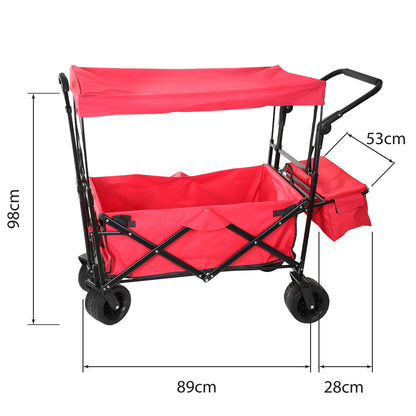 Portable Folding Trolley, Push Pull Cart Wagon with Canopy