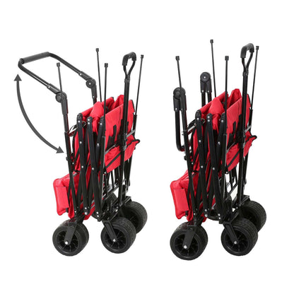 Portable Folding Trolley, Push Pull Cart Wagon with Canopy