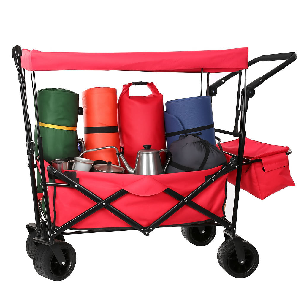 Portable Folding Trolley, Push Pull Cart Wagon with Canopy