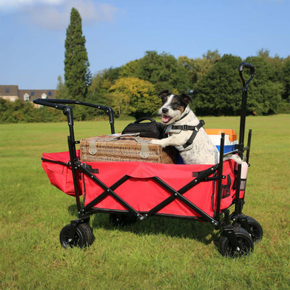 Portable Folding Trolley, Push Pull Cart Wagon with Canopy
