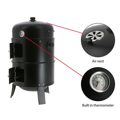Smoker & Grill 3 in 1 BBQ - Black - c/w - Built In Thermostat