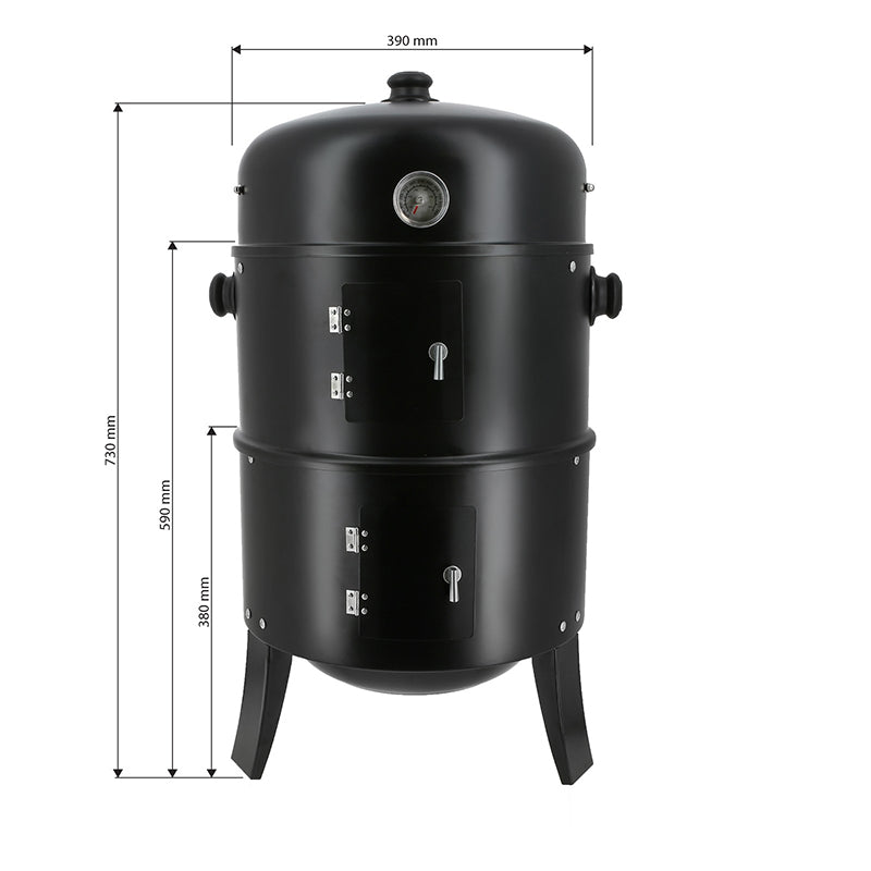 Smoker & Grill 3 in 1 BBQ - Black - c/w - Built In Thermostat