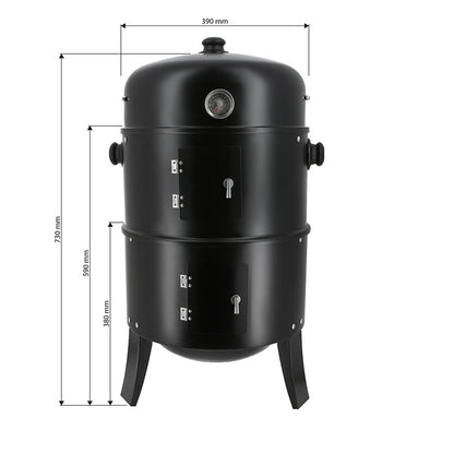 Smoker & Grill 3 in 1 BBQ - Black - c/w - Built In Thermostat