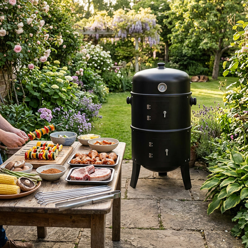 Smoker & Grill 3 in 1 BBQ - Black - c/w - Built In Thermostat